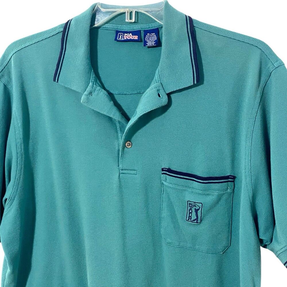 Vtg 90's PGA Tour Polo Shirt Men's Size XL Green PIQUE Embroidered Golf Logo